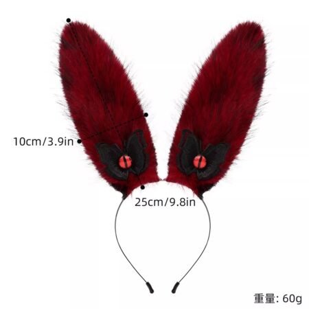 handmade stuffed rabbit ear hairband with handmade animal ears and devil's eyes