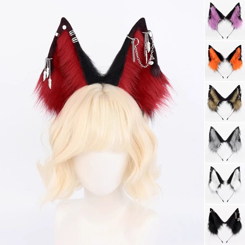 original simulated wolf ear hairband in multiple colors, handmade fox ear hair accessory