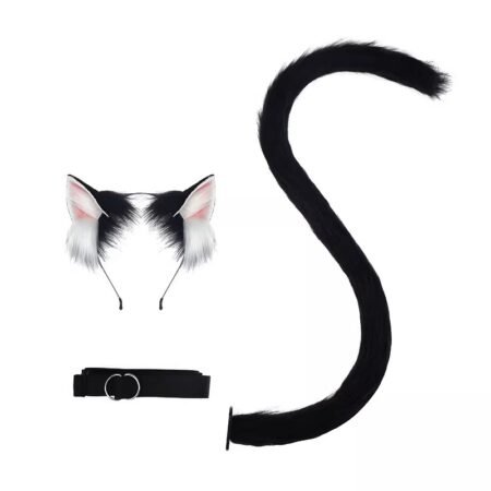 cosplay cat ears hairband with cat tail set