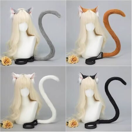 cosplay cat ears hairband with cat tail set