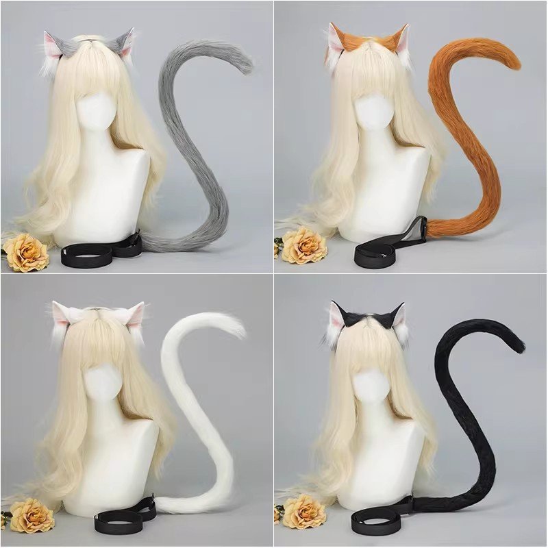 cosplay cat ears hairband with cat tail set