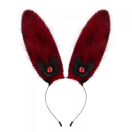 handmade stuffed rabbit ear hairband with handmade animal ears and devil's eyes