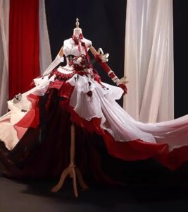 the engraved crown costume for the character red butterfly, red lady of five nights at night cosplay costume