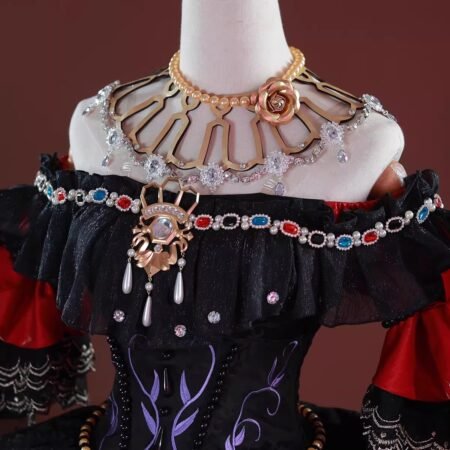 cosplay custom clothing of the remaining image of the "madame red" from five nights at freddy's, embodying her delusional hope.