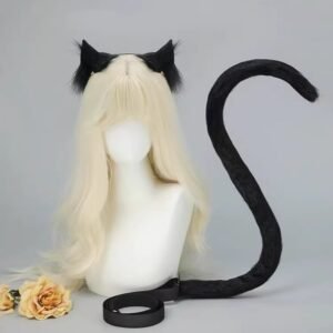 cosplay cat ears hairband with cat tail set
