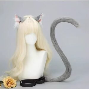 cosplay cat ears hairband with cat tail set